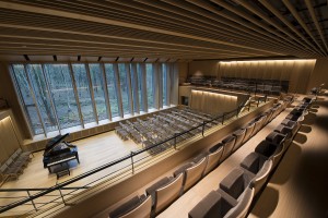 La salle de concert de 150 places. Des panneaux amovibles et réglables en fonction des acoustiques requises recouvrent les murs et les fenêtres ouvrant sur la forêt de Soignes. Comme la salle de concert de Renchon, elle est entourée d'un balcon qui, lui aussi va éviter les défauts de réverbération. La salle va également servir de studio d'enregistrement où Outhere a déjà élu domicile. Comme partout dans la nouvelle aile, on remarquera le choix de boiseries claires qui, outre les qualités acoustiques du matériau, dégage une atmosphère à la fois minimaliste et chaleureuse.  